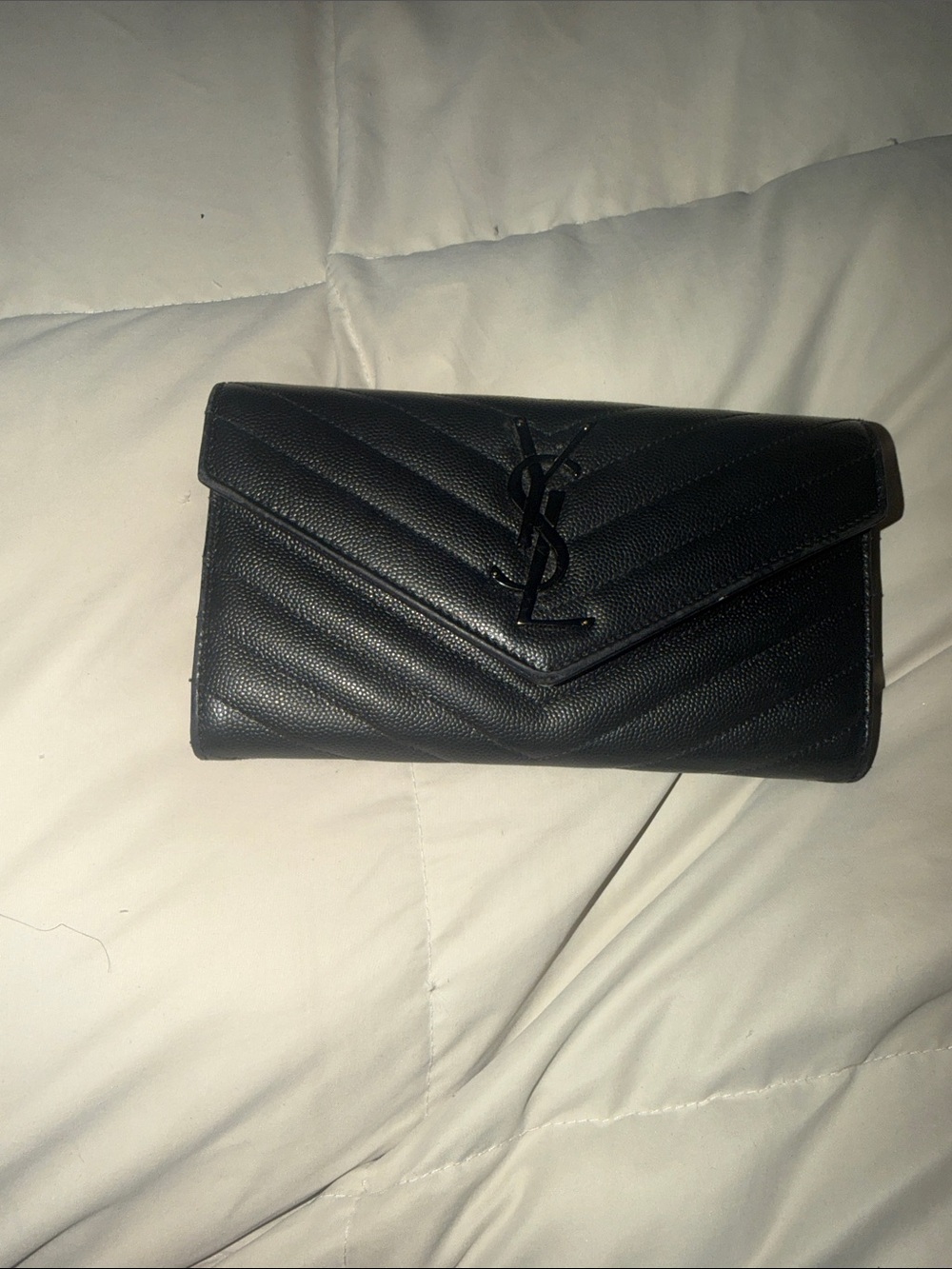 Yves Saint Laurent Black Quilted Chevron Envelope Clutch